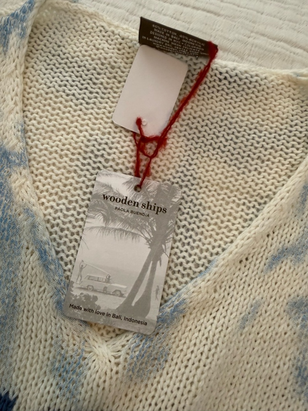 Wooden Ships BEACH Knit Tie-Dye Top in White and Light Blue NWT 0711 - Picture 6 of 8